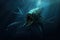 sea monster swimming through the depths of ocean, its fins through the water