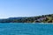 Sea and mountain covered with green plants. Greece. Kassandra. Halkidiki