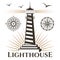 Sea nautical lighthouse and vintage compasses emblem