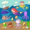 Sea and ocean adventure Kindergarten, preschool, school children. Kids aquapark. Underwater. Mermaid, octopus, fishes