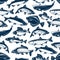 Sea and ocean fishes seamless pattern background