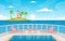 Sea Ocean Landscape Swimming Pool on Cruise Ship Deck Illustration