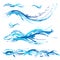 Sea and ocean waves, blue paint blot, splashes, drops