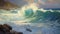 Sea Of Okhotsk Waves At Waimea Bay: A Realistic Hyper-detailed Painting