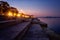 Sea organ morske orgulje in Zadar at sunrise, architectural landmark, Croatia. Scenic landscape