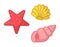 Sea organism, aquatic nautical shellfish, coral star, starfish, shell, mollusk, sea or ocean symbols