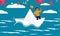 Sea paper ship with man leader. Follow boss with strategy and direction success vector illustration concept. Global business risk