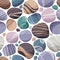 Sea pebble pattern. Flat and smooth rounded stones repeating background, ocean and beach themed design element, under