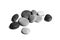 Sea pebbles. Heap of smooth gray and black stones isolated on white