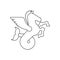 Sea Pegasus Heraldic animal Linear style. Winged horse with fish