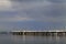 Sea pier at the Baltic Sea shoreline in Gdynia Orlowo, Poland at evening twilight