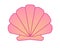 Sea pink shell - scallop - vector full color picture. Scallop shell - ocean mollusk linear picture with gradient.