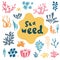 Sea plants and aquarium seaweed vector set. Nature seaweed doodle silhouette illustration