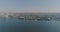 Sea port from the air. Cargo port with large ships and cranes.