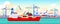 Sea port flat color vector illustration
