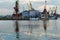 Sea port, port cranes, gantry crane, ice-free Russian port on the Baltic sea Kaliningrad