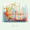 Sea port vector illustration. Urban landscape. Ocean ship. Transportation concept.