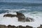 Sea raging wild waves in the sea of the city of Santander, Spain