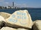 Sea rocks in front of urban coastline