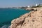 Sea, rocky coast and resort city. Agia Napa, Cyprus