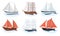 Sea sailboats ships set of water carriage and maritime transport in modern flat design style. Vector collection of ship