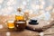Sea salt, massage oil, honey and bath towel