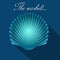 Sea scallop seashell blue icon. Vector.