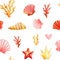 Sea Seamless pattern, background with seashells, Seastar and corals, watercolor drawing