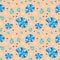 Sea seamless pattern with blue, yellow seashells and bubble on pink speckled background.