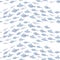 Sea Seamless Pattern with Fish navy Shoal on isolated white background. Hand drawn watercolor undersea backdrop for