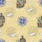 Sea seamless pattern with gulls and ships on yellow background