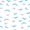 Sea seamless pattern. Watercolor seagulls silhouettes