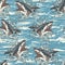 Sea sharks seamless pattern colorful