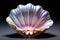 Sea shell on a black background. 3d render. Closeup. a captivating open sea pearl shell, AI Generated