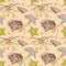 Sea shell star fish and hermit crab seamless pattern.