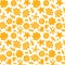 Sea shells, rocks, sand on the coast. Seamless pattern in blue and yellow. For pattern fills, wallpaper, print for