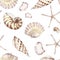 Sea shells, seamless pattern, marine background.