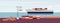 Sea ship port with cargo freight boat loaded with containers and crane
