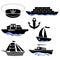 Sea Ships Silhouettes. Anchor Icon. Captain Hat