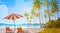 Sea Shore Beach With Deck Chairs Beautiful Seaside Landscape Summer Vacation Concept