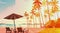 Sea Shore Beach With Deck Chairs On Sunset Beautiful Seaside Landscape Summer Vacation Concept