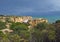 Sea shore with beautiful sandstone cliffs green vagetation