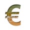 Sea shore font. Euro money business symbol cut out of paper on a background of the beach of seashore with coarse sand and emerald