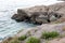 Sea side or sea view of Oman beach deep water with rocks beautif