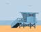 Sea Side Summer Landscape With Lifeguard House on a Beach and Blue Sea With Sky in Flat Design