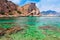 Sea skyview landscape photo of coast near Stegna beach and Archangelos on Rhodes island, Dodecanese, Greece. Panorama with sand