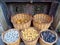 Sea Sponges and Volcanic Pumice in Cane Baskets, Athens, Greece.