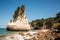 Sea stack and archway of Coromandel Peninsula in New Zealand