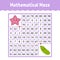 Sea star, Vegetable cucumber. Mathematical square maze. Game for kids. Number labyrinth. Education worksheet. Activity page.
