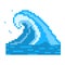 Sea storm pixel wave. Oceanic tsunami with huge blue ridges